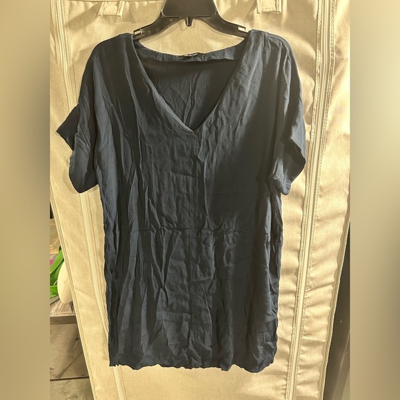 Madewell Navy Blue Novel Shift V Neck Dress‎ Viscose Everyday  Simple Core L - Picture 2 of 6